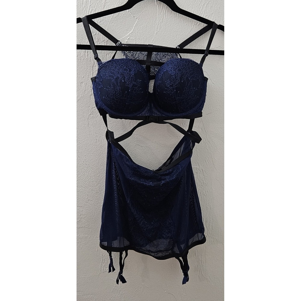 2014 Victoria's Secret Lingerie Navy Garter‎ Bow Size 36C Sexy Adjustable Straps